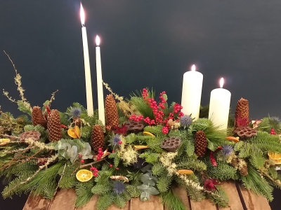 Traditional Festive Woodland Mantlepiece Arrangement