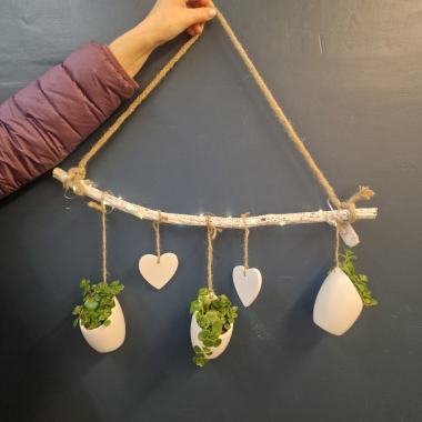 Hanging Plant Pots on a Wooden Pole