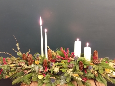 Traditional Festive Woodland Mantlepiece Arrangement